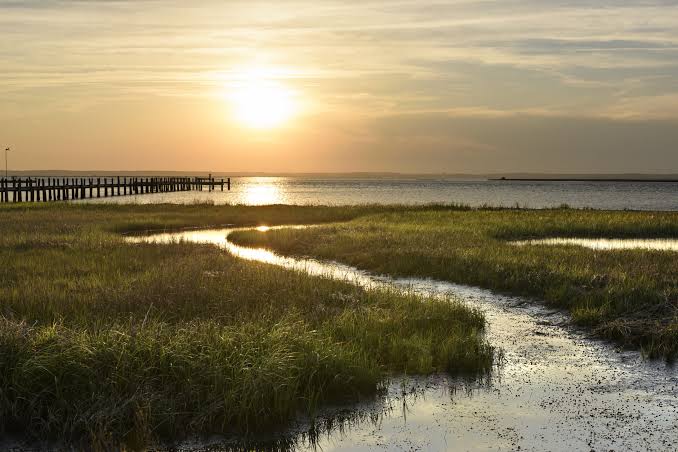 Golden Sunset Over Coastal Inlet and Pier_Virginia_Shutterstock