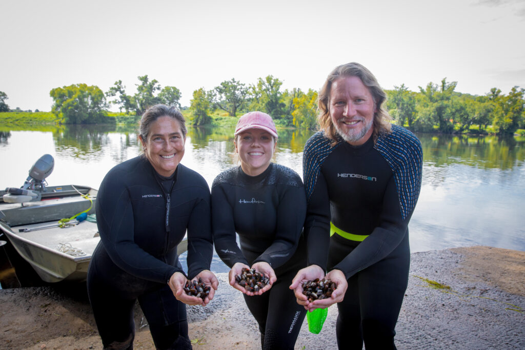 More than a thousand tagged James spinymussels were planted in the James River. With luck, they'll survive for decades. Photo by Meghan Marchetti, Department of Wildlife Resources.