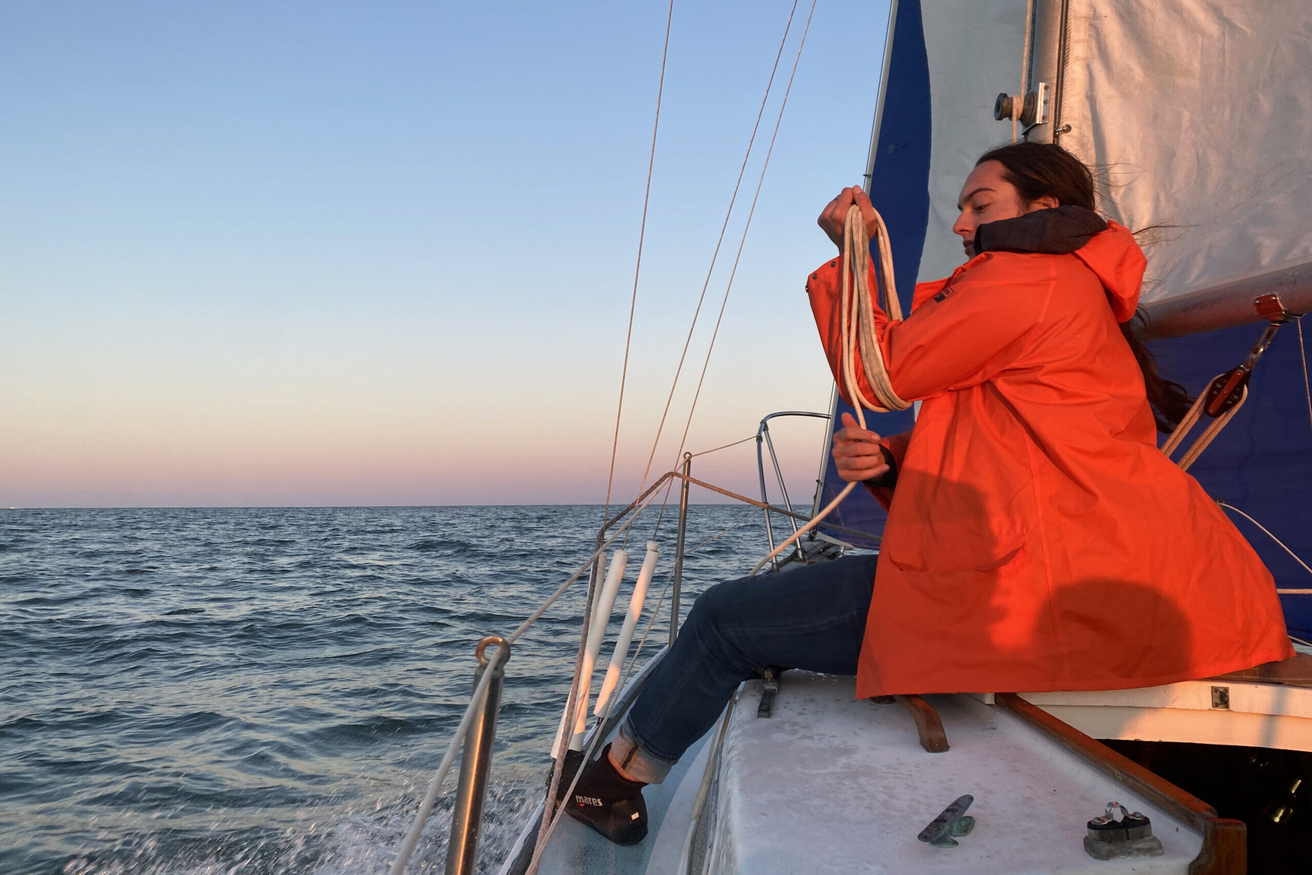 "Learning the Ropes," Young Sailor on a sunset cruise on the Rappahannock.