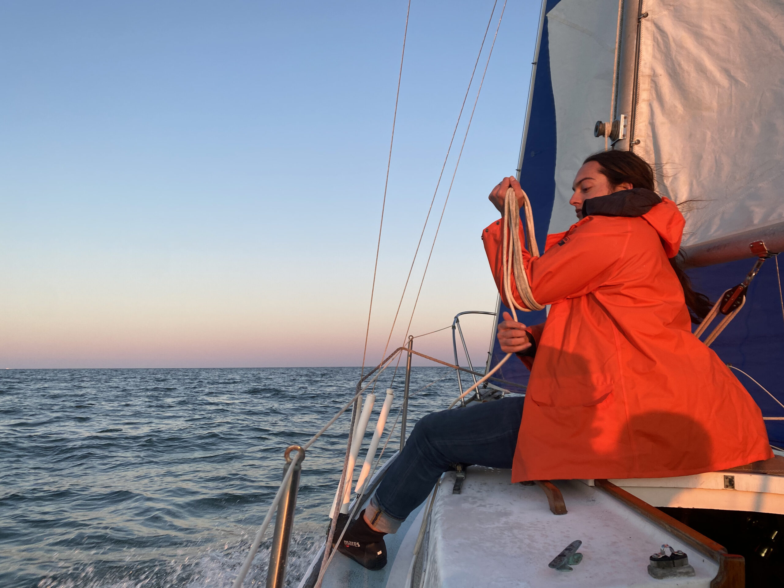 "Learning the Ropes," Young Sailor on a sunset cruise on the Rappahannock.