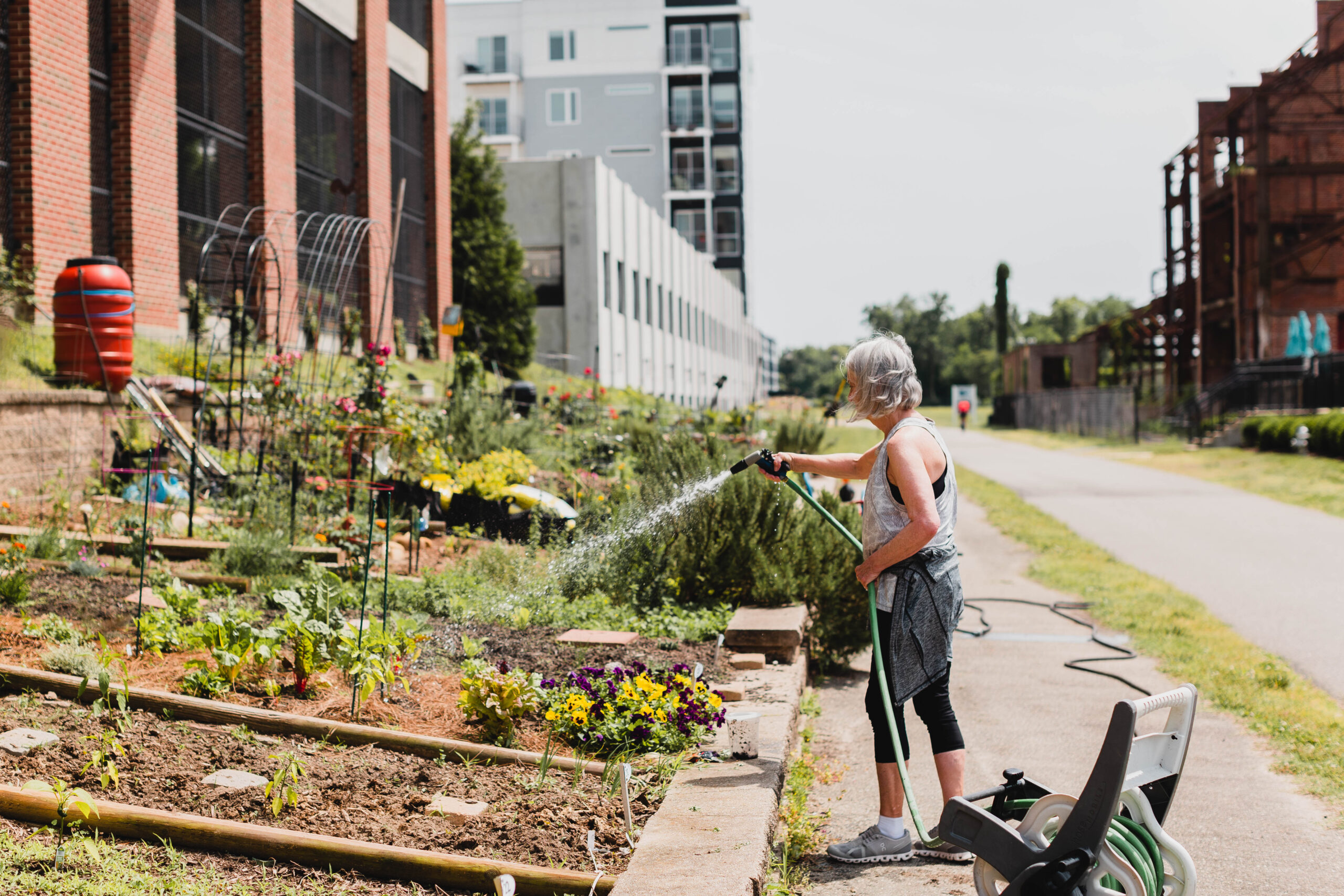 Woman Watering Garden - Virginia Capital Trail - Angela Hollowell